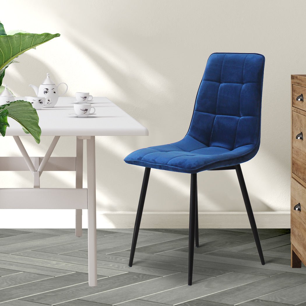 4x Velvet Dining Chairs with Steel Legs - Blue - Rivercity House & Home Co. (ABN 18 642 972 209) - Affordable Modern Furniture Australia