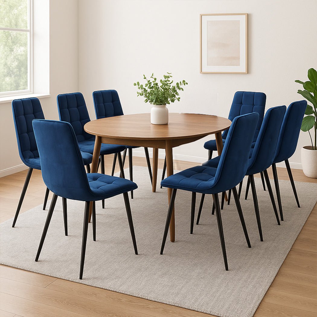 4x Velvet Dining Chairs with Steel Legs - Blue - Rivercity House & Home Co. (ABN 18 642 972 209) - Affordable Modern Furniture Australia