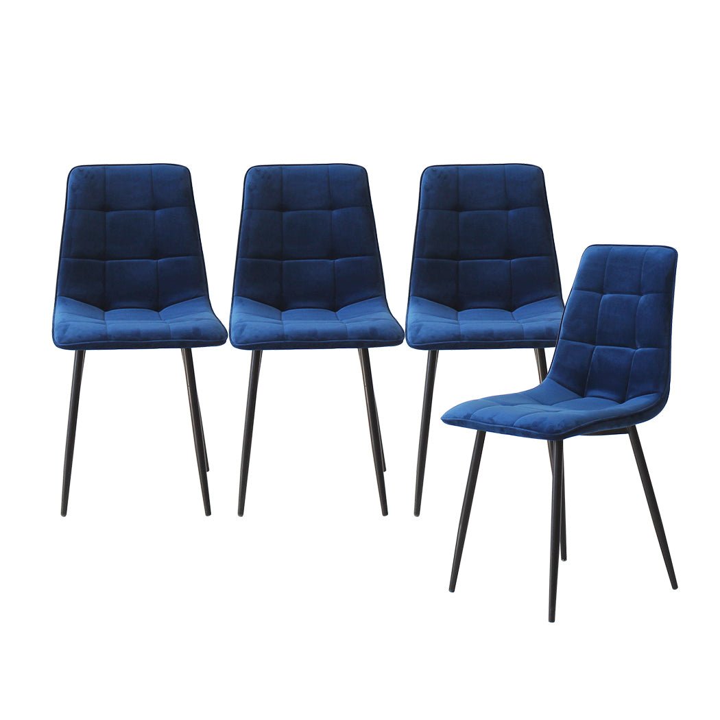 4x Velvet Dining Chairs with Steel Legs - Blue - Rivercity House & Home Co. (ABN 18 642 972 209) - Affordable Modern Furniture Australia