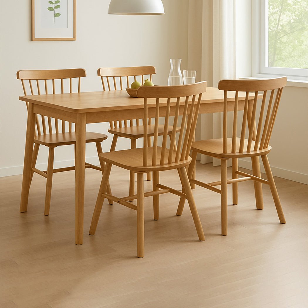 4x Windsor Dining Chairs Solid Oak Kitchen - Oak - Rivercity House & Home Co. (ABN 18 642 972 209) - Affordable Modern Furniture Australia