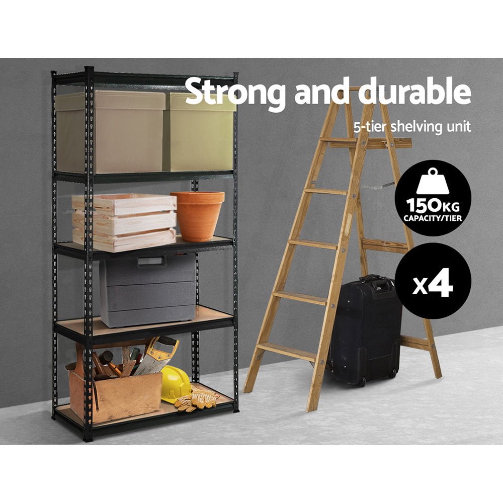 4x1.5M Garage Shelving Warehouse Rack Pallet Racking Storage Shelve Black - Tools > Tools Storage > Wall Storage Racks - Rivercity House & Home Co. (ABN 18 642 972 209) - Affordable Modern Furniture Australia