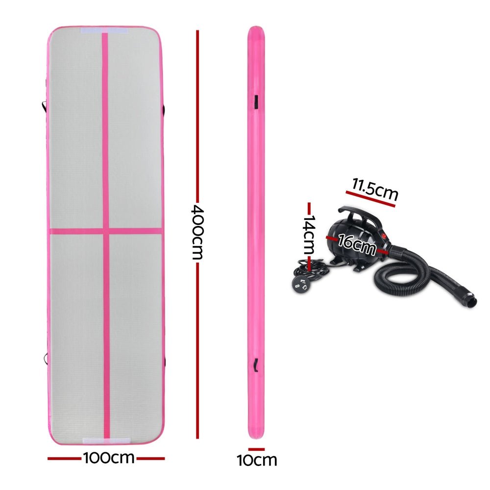 4x1m Inflatable Air Track Tumbling Mat with Pump - Pink & Grey - Sports & Fitness > Exercise, Gym & Fitness > Gymnastics - Rivercity House & Home Co. (ABN 18 642 972 209) - Affordable Modern Furniture Australia