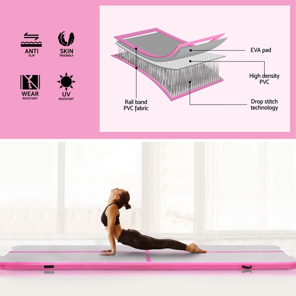 4x1m Inflatable Air Track Tumbling Mat with Pump - Pink & Grey - Sports & Fitness > Exercise, Gym & Fitness > Gymnastics - Rivercity House & Home Co. (ABN 18 642 972 209) - Affordable Modern Furniture Australia