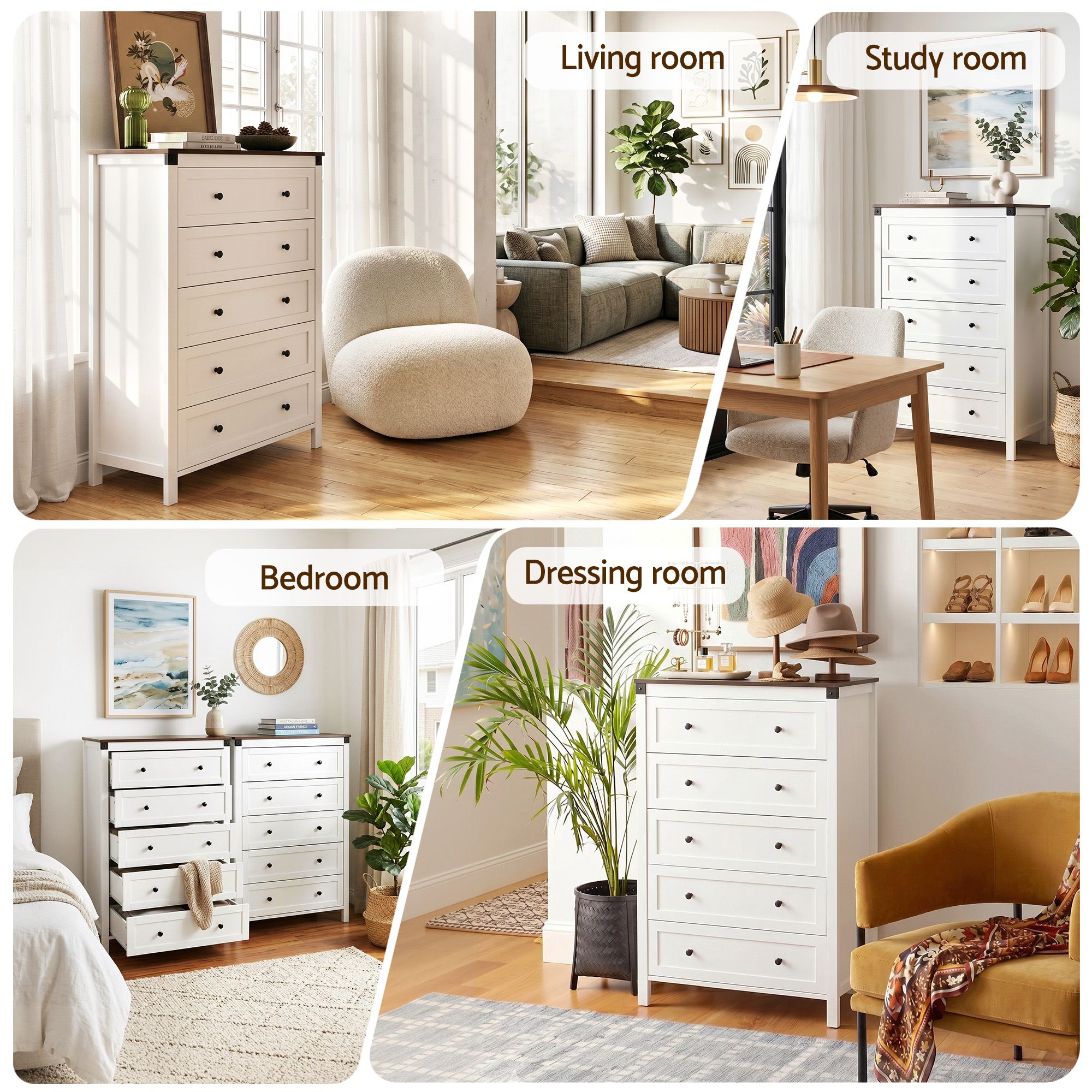 5 Chest of Drawers Storage Tallboy White & Walnut - Furniture > Bedroom > Dressers - Rivercity House & Home Co. (ABN 18 642 972 209) - Affordable Modern Furniture Australia