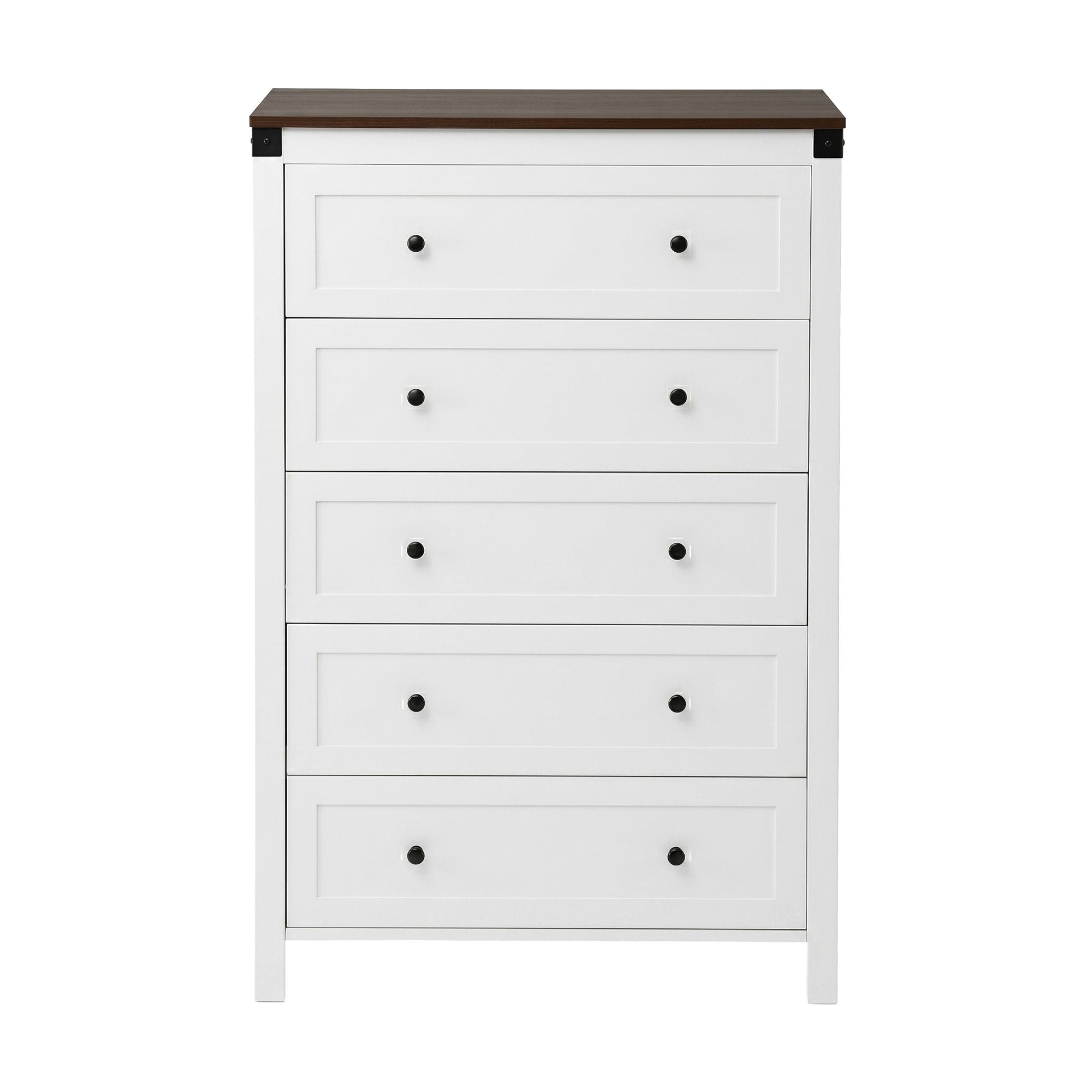 5 Chest of Drawers Storage Tallboy White & Walnut - Furniture > Bedroom > Dressers - Rivercity House & Home Co. (ABN 18 642 972 209) - Affordable Modern Furniture Australia
