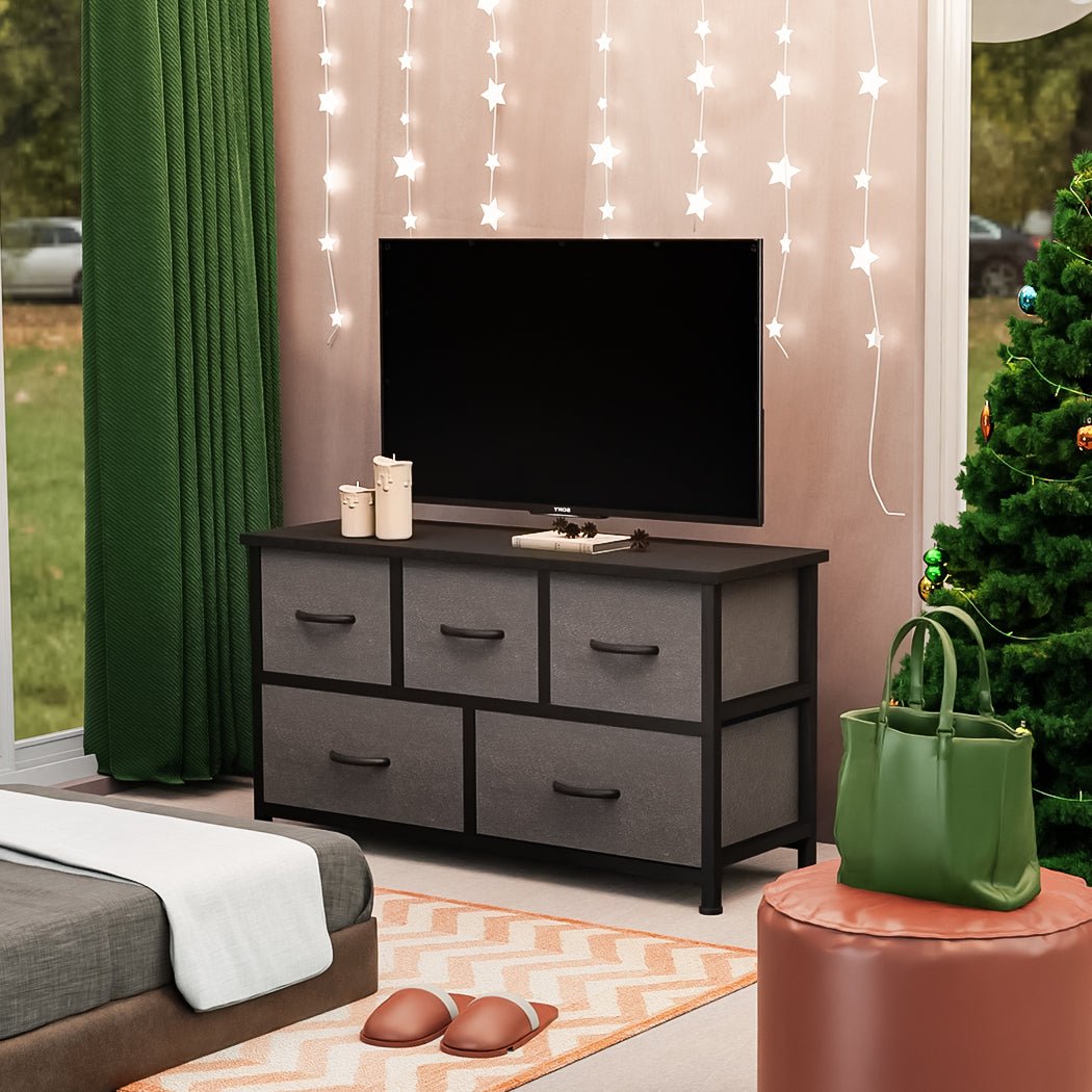 5 - Drawer Chest of Drawers Storage Cabinet - Dark Grey - Rivercity House & Home Co. (ABN 18 642 972 209) - Affordable Modern Furniture Australia