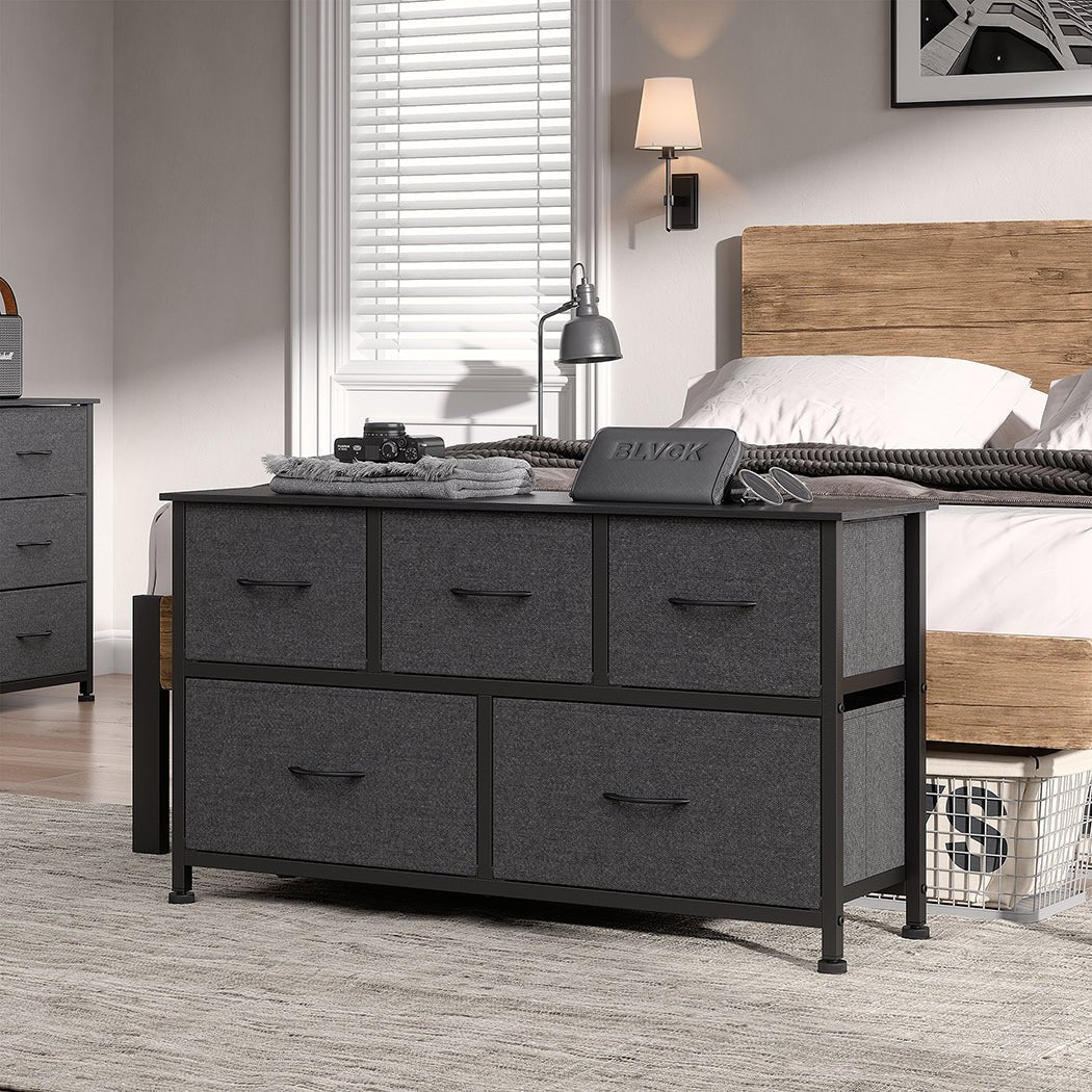 5 - Drawer Chest of Drawers Storage Cabinet - Dark Grey - Rivercity House & Home Co. (ABN 18 642 972 209) - Affordable Modern Furniture Australia