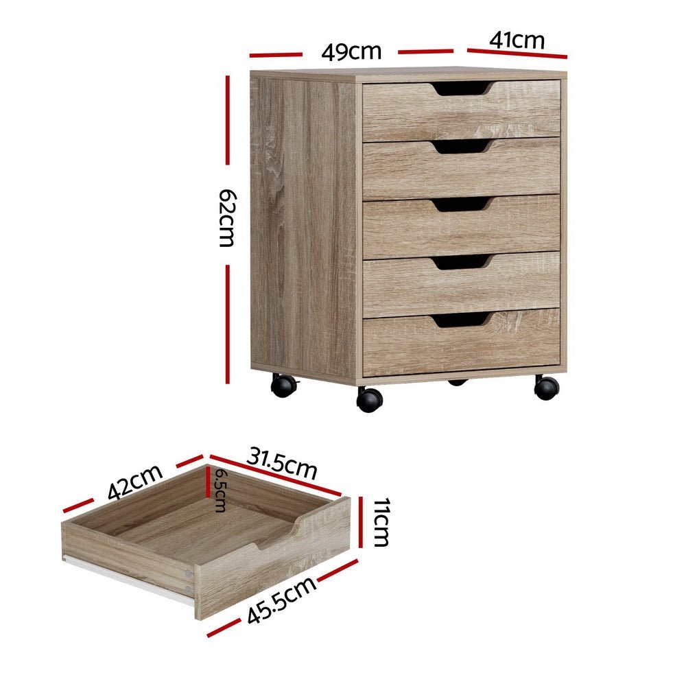 5 - Drawer Filing Cabinet Mobile Rolling Storage Cabinet Chest of Drawers Stand Scratch Beige - Furniture > Office > Storage Cabinets - Rivercity House & Home Co. (ABN 18 642 972 209) - Affordable Modern Furniture Australia