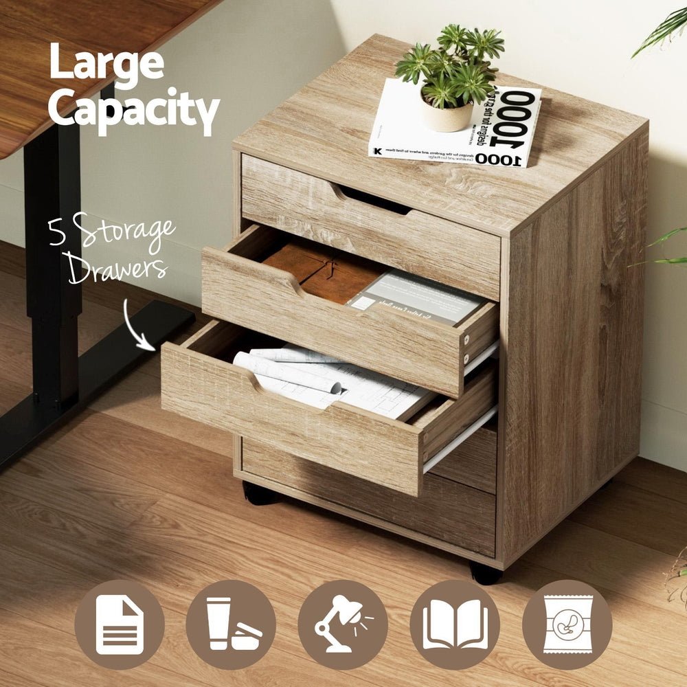 5 - Drawer Filing Cabinet Mobile Rolling Storage Cabinet Chest of Drawers Stand Scratch Beige - Furniture > Office > Storage Cabinets - Rivercity House & Home Co. (ABN 18 642 972 209) - Affordable Modern Furniture Australia