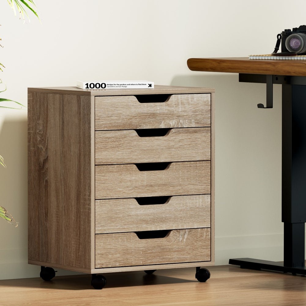 5 - Drawer Filing Cabinet Mobile Rolling Storage Cabinet Chest of Drawers Stand Scratch Beige - Furniture > Office > Storage Cabinets - Rivercity House & Home Co. (ABN 18 642 972 209) - Affordable Modern Furniture Australia
