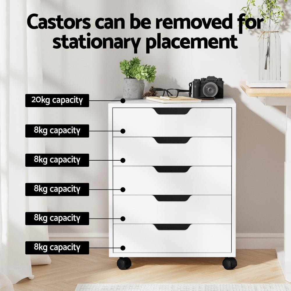 5 - Drawer Filing Cabinet Mobile Rolling Storage Cabinet Chest of Drawers Stand White - Furniture > Office - Rivercity House & Home Co. (ABN 18 642 972 209) - Affordable Modern Furniture Australia