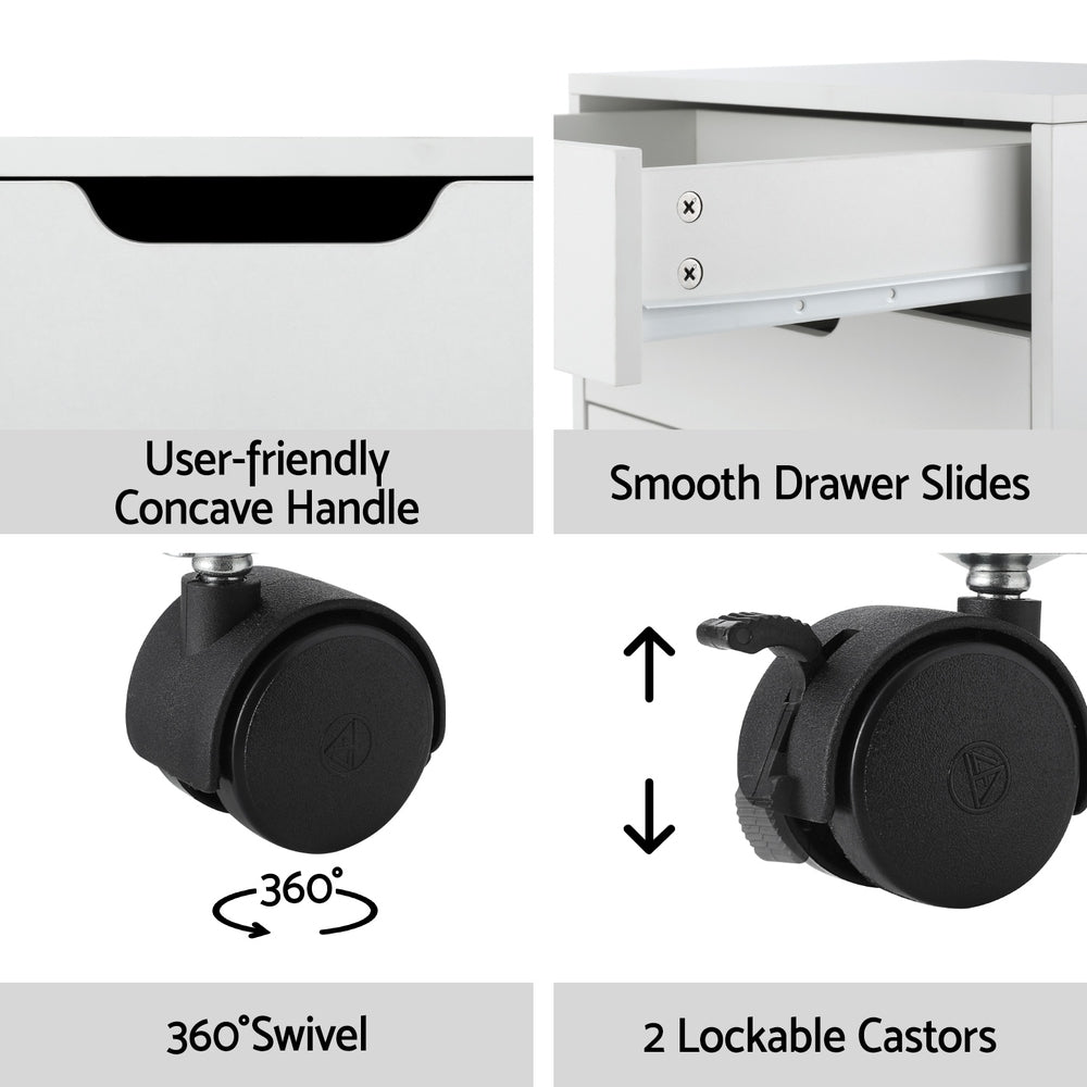 5 - Drawer Filing Cabinet Mobile Rolling Storage Cabinet Chest of Drawers Stand White - Furniture > Office - Rivercity House & Home Co. (ABN 18 642 972 209) - Affordable Modern Furniture Australia