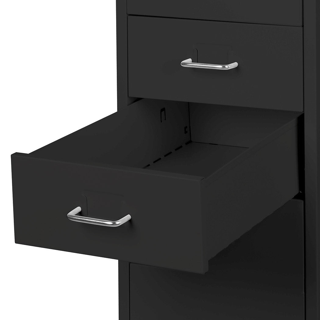 5 Drawer Steel Office Filing Cabinet with Label Holders - Black - Rivercity House & Home Co. (ABN 18 642 972 209) - Affordable Modern Furniture Australia