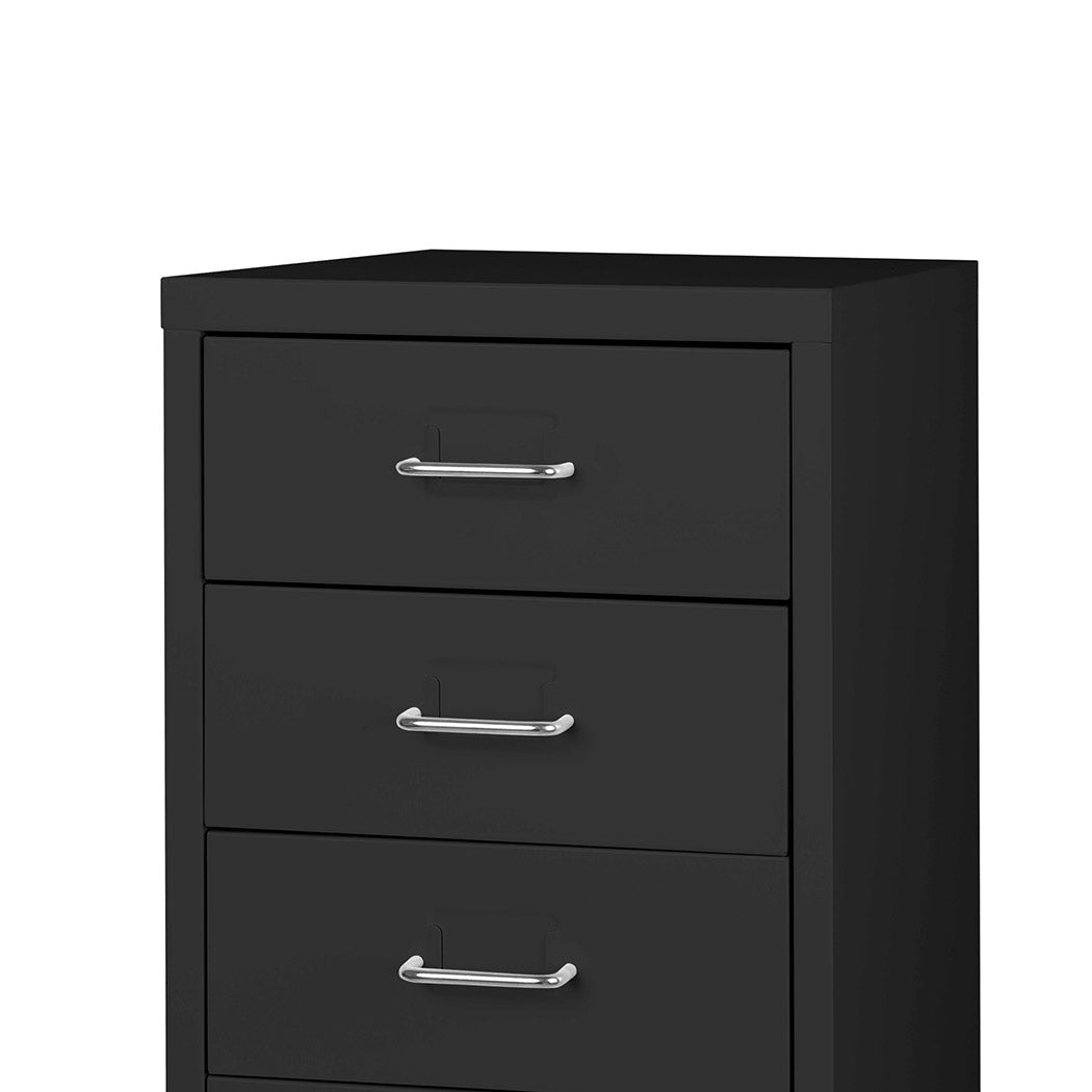 5 Drawer Steel Office Filing Cabinet with Label Holders - Black - Rivercity House & Home Co. (ABN 18 642 972 209) - Affordable Modern Furniture Australia