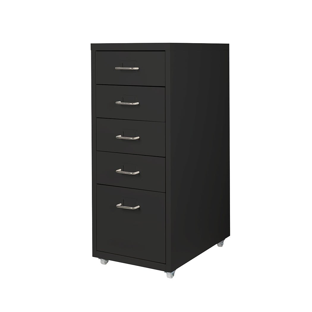 5 Drawer Steel Office Filing Cabinet with Label Holders - Black - Rivercity House & Home Co. (ABN 18 642 972 209) - Affordable Modern Furniture Australia