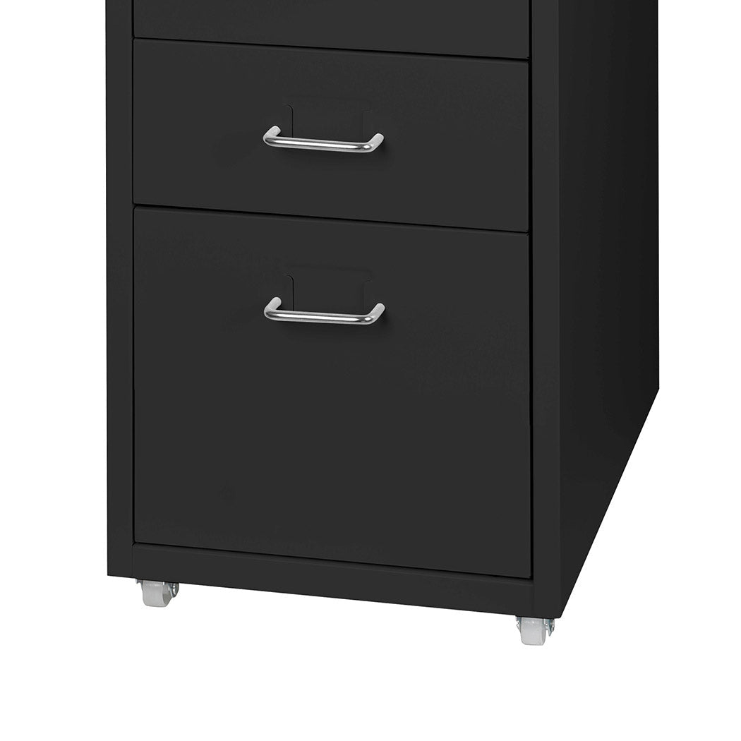 5 Drawer Steel Office Filing Cabinet with Label Holders - Black - Rivercity House & Home Co. (ABN 18 642 972 209) - Affordable Modern Furniture Australia