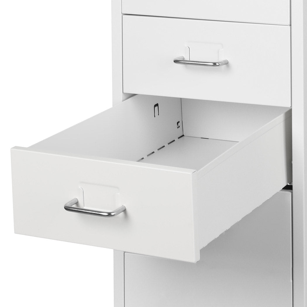 5 Drawer Steel Office Filing Cabinet with Wheels and Label Holders - White - Rivercity House & Home Co. (ABN 18 642 972 209) - Affordable Modern Furniture Australia