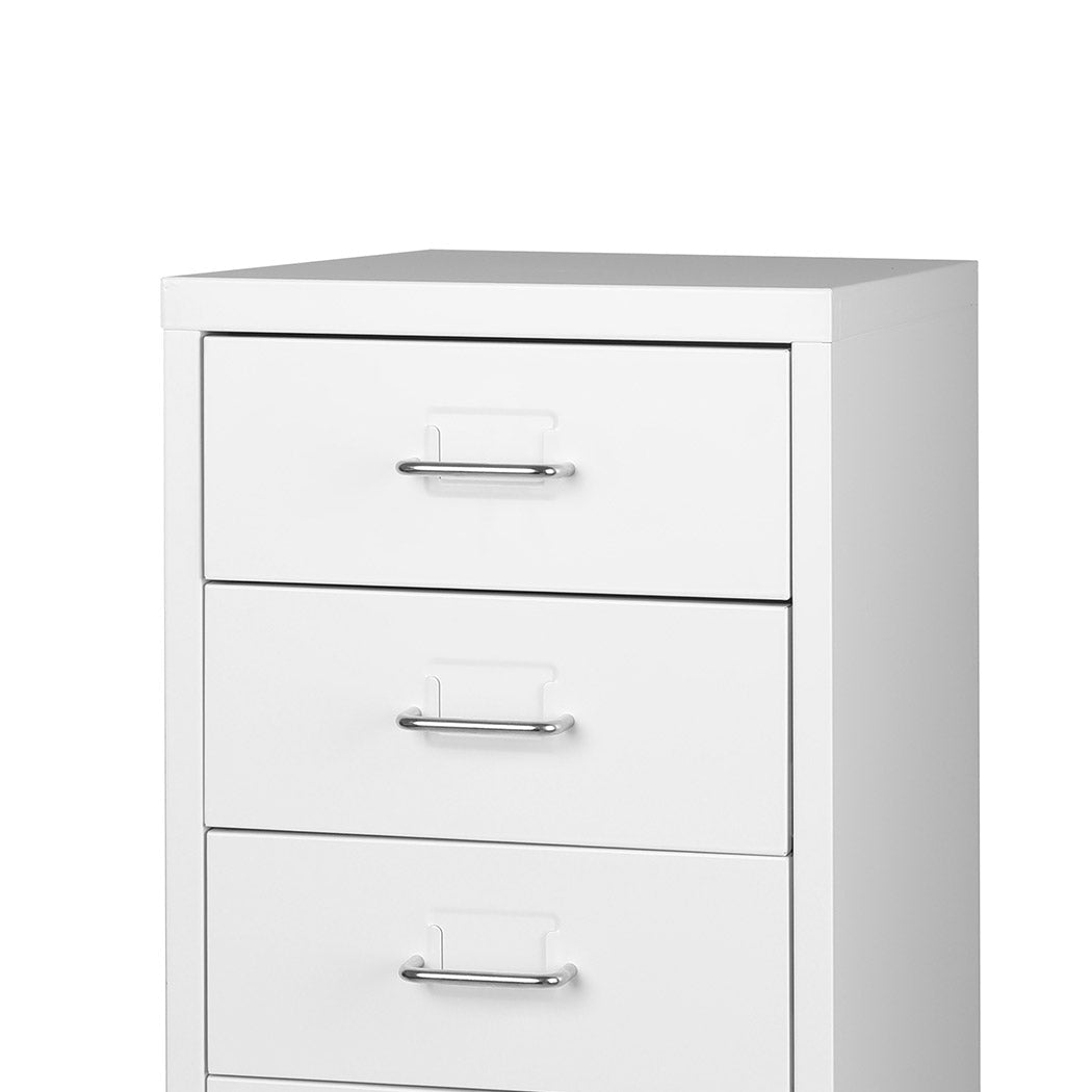 5 Drawer Steel Office Filing Cabinet with Wheels and Label Holders - White - Rivercity House & Home Co. (ABN 18 642 972 209) - Affordable Modern Furniture Australia