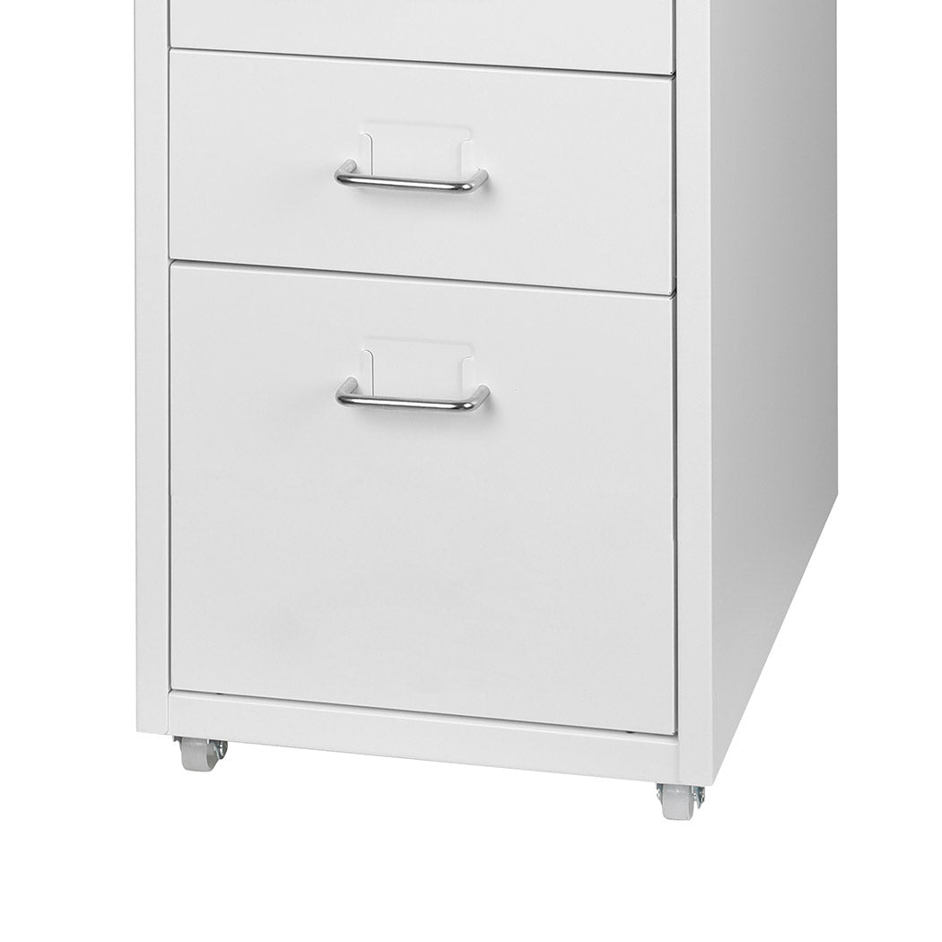 5 Drawer Steel Office Filing Cabinet with Wheels and Label Holders - White - Rivercity House & Home Co. (ABN 18 642 972 209) - Affordable Modern Furniture Australia