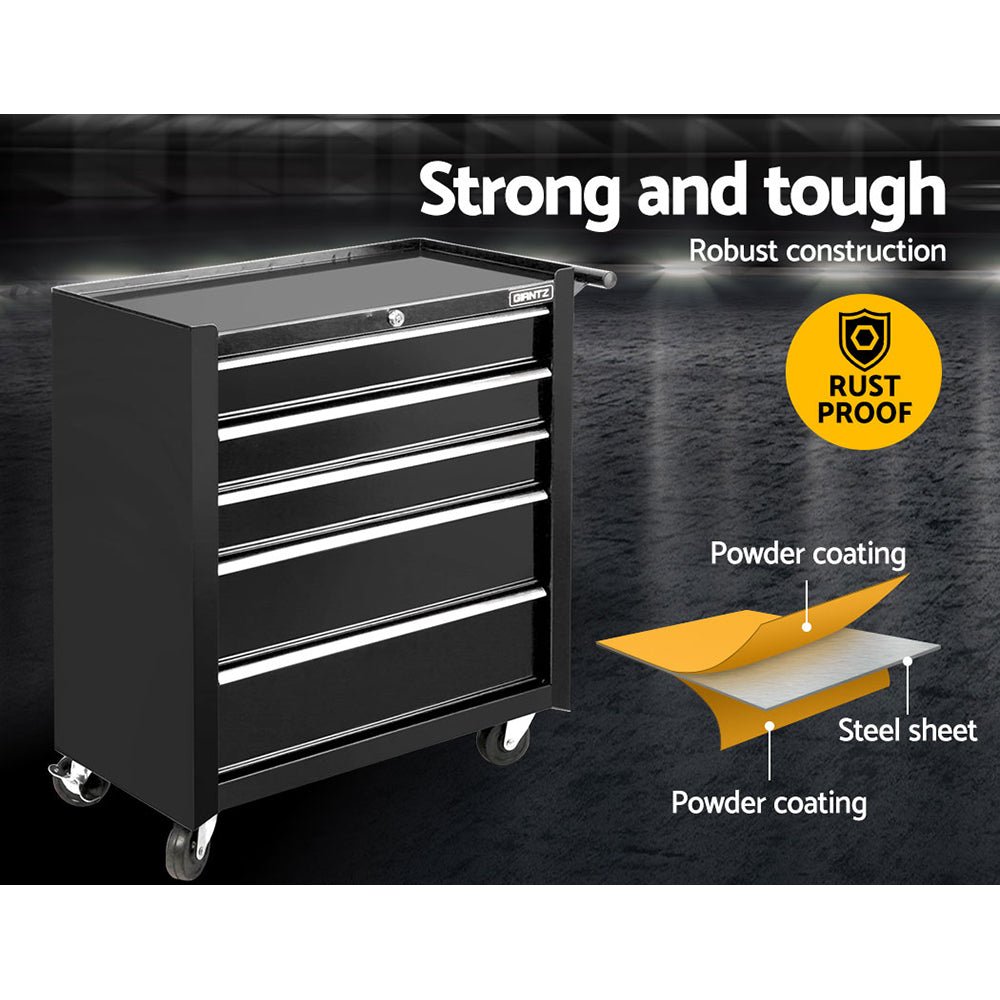 5 Drawer Tool Box Cabinet Chest Trolley Box Garage Storage Toolbox Black - Tools > Tools Storage > Tool Cabinets - Rivercity House & Home Co. (ABN 18 642 972 209) - Affordable Modern Furniture Australia
