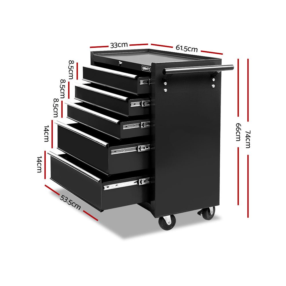 5 Drawer Tool Box Cabinet Chest Trolley Box Garage Storage Toolbox Black - Tools > Tools Storage > Tool Cabinets - Rivercity House & Home Co. (ABN 18 642 972 209) - Affordable Modern Furniture Australia