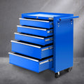 5 Drawer Tool Box Cabinet Trolley with Lockable Wheels - Blue