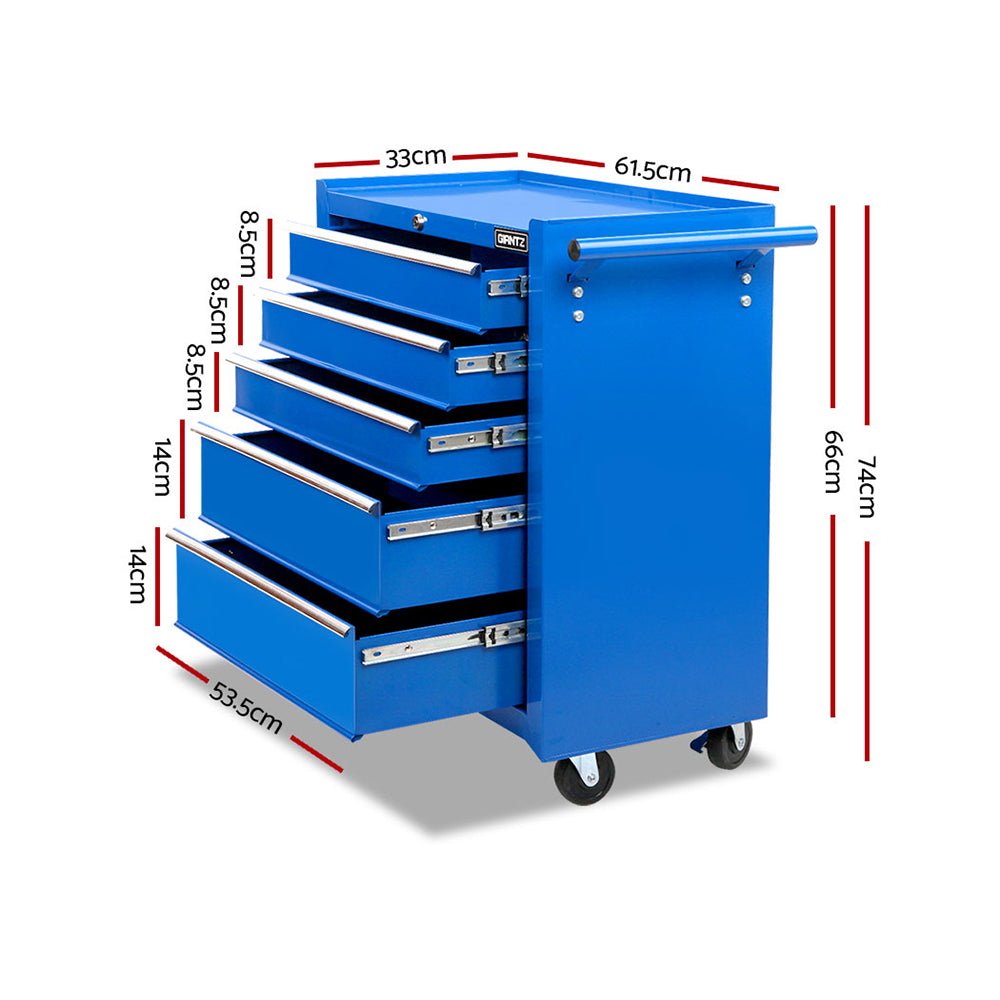 5 Drawer Tool Box Cabinet Chest Trolley Box Garage Storage Toolbox Blue - Tools > Tools Storage > Tool Cabinets - Rivercity House & Home Co. (ABN 18 642 972 209) - Affordable Modern Furniture Australia