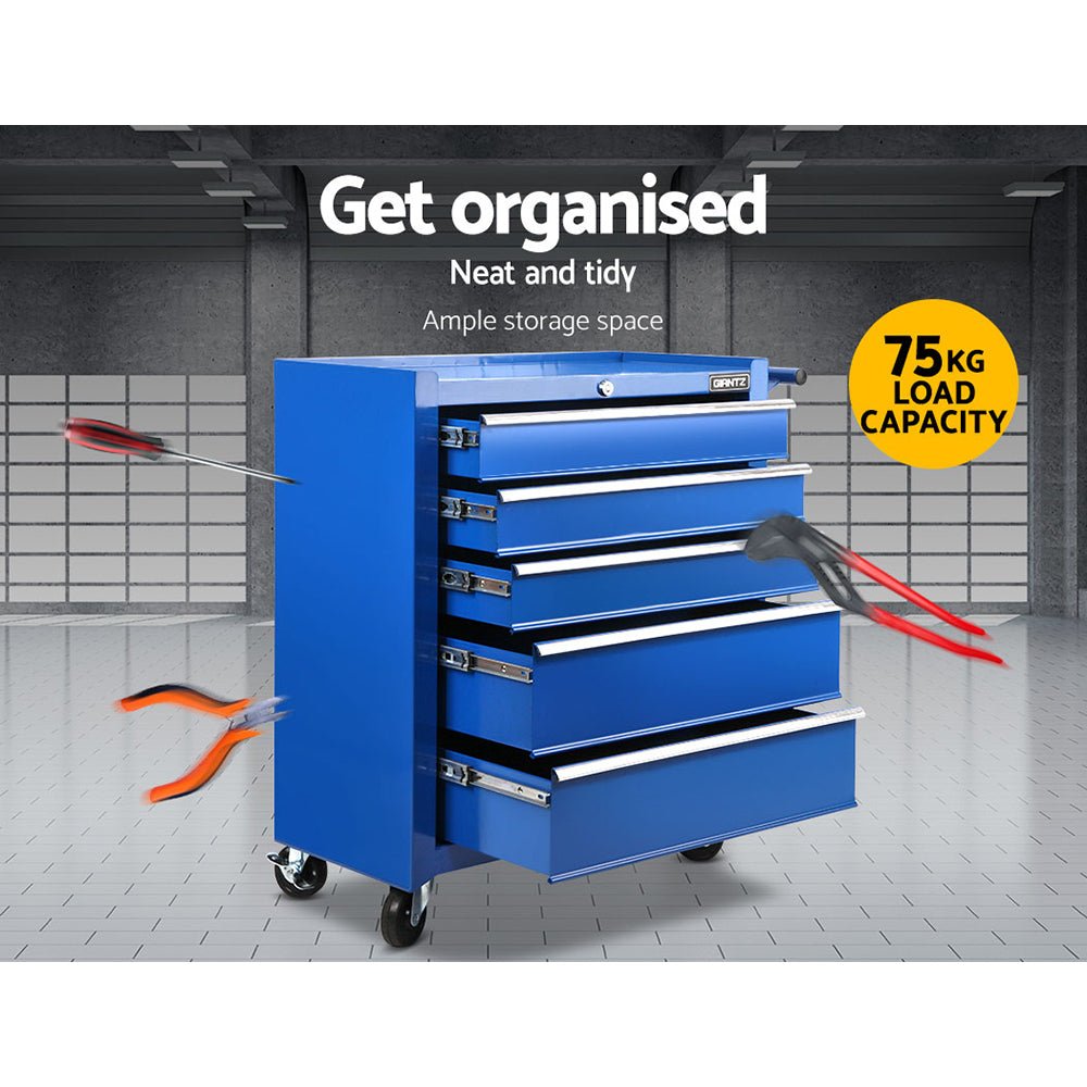5 Drawer Tool Box Cabinet Chest Trolley Box Garage Storage Toolbox Blue - Tools > Tools Storage > Tool Cabinets - Rivercity House & Home Co. (ABN 18 642 972 209) - Affordable Modern Furniture Australia