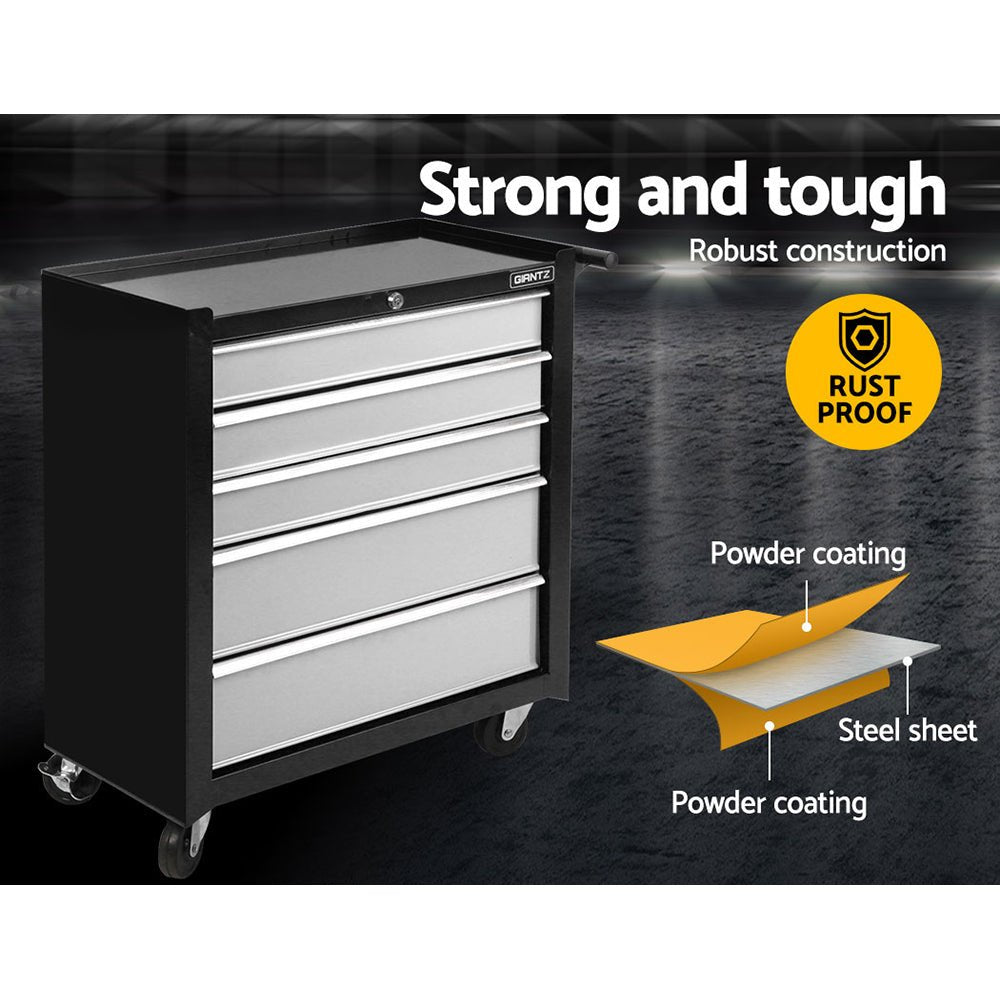 5 Drawer Tool Box Cabinet Chest Trolley Box Garage Storage Toolbox Grey - Tools > Tools Storage > Tool Cabinets - Rivercity House & Home Co. (ABN 18 642 972 209) - Affordable Modern Furniture Australia