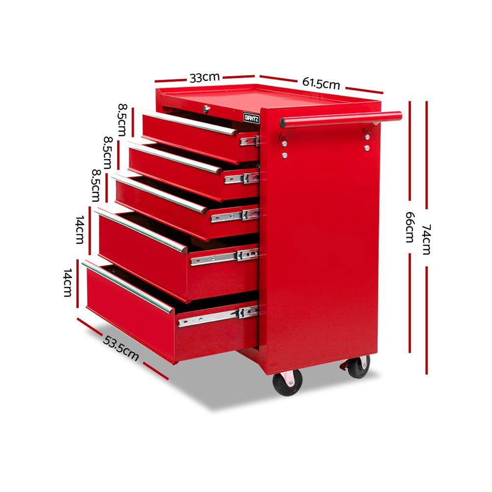 5 Drawer Tool Box Cabinet Chest Trolley Box Garage Storage Toolbox Red - Tools > Tools Storage > Tool Cabinets - Rivercity House & Home Co. (ABN 18 642 972 209) - Affordable Modern Furniture Australia