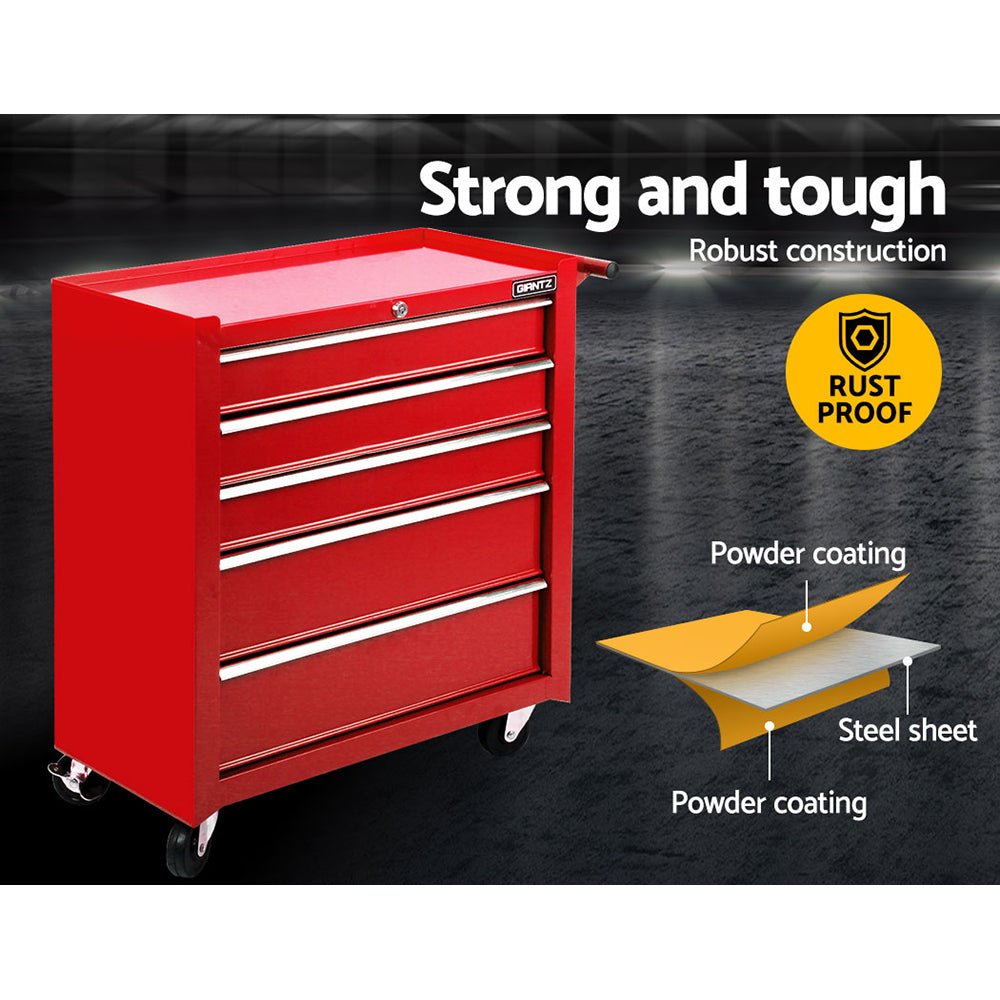 5 Drawer Tool Box Cabinet Chest Trolley Box Garage Storage Toolbox Red - Tools > Tools Storage > Tool Cabinets - Rivercity House & Home Co. (ABN 18 642 972 209) - Affordable Modern Furniture Australia