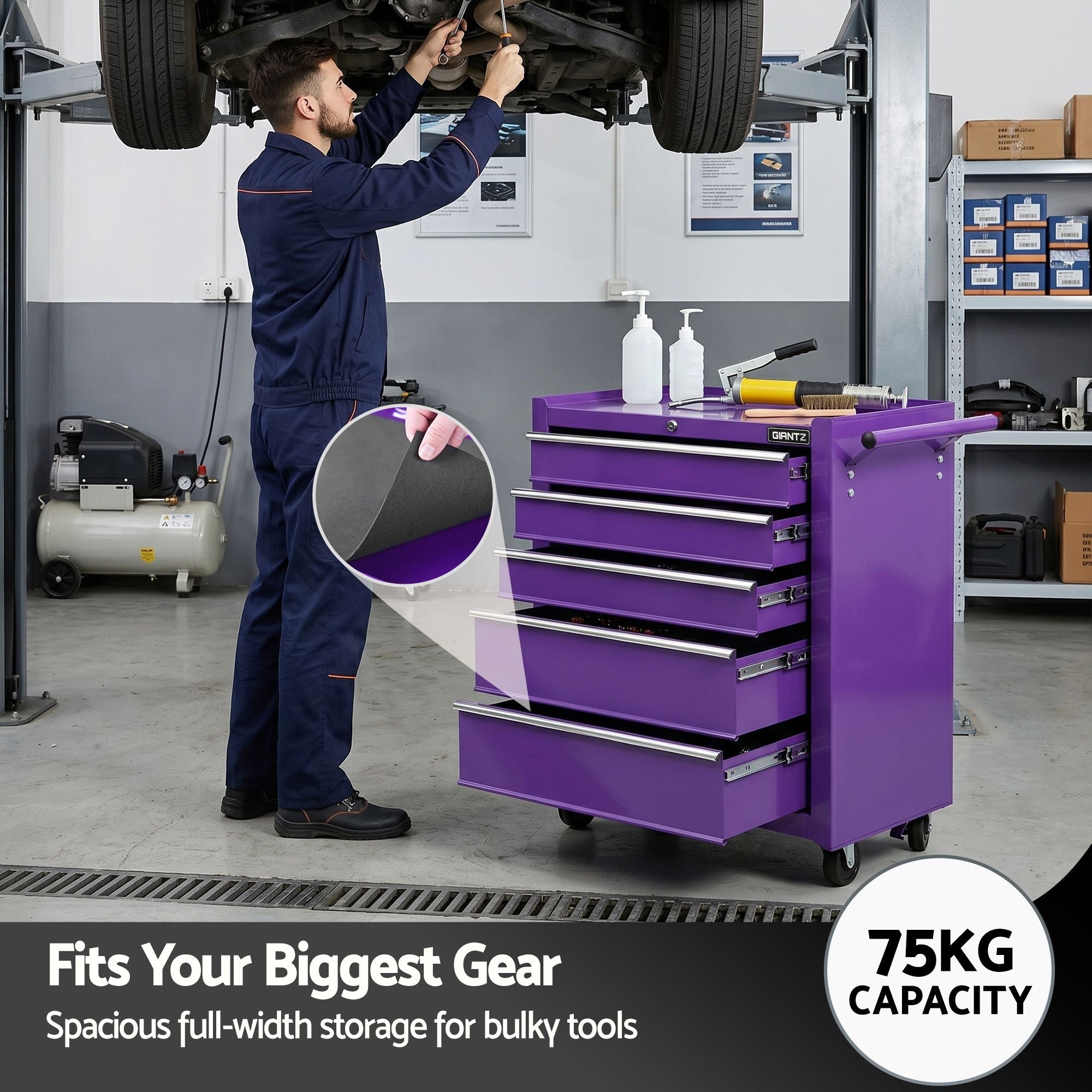 5 Drawer Tool Chest Trolley Cabinet Toolbox Heavy Duty Garage Storage Organiser Purple - Tools > Tools Storage > Utility Trolleys - Rivercity House & Home Co. (ABN 18 642 972 209) - Affordable Modern Furniture Australia