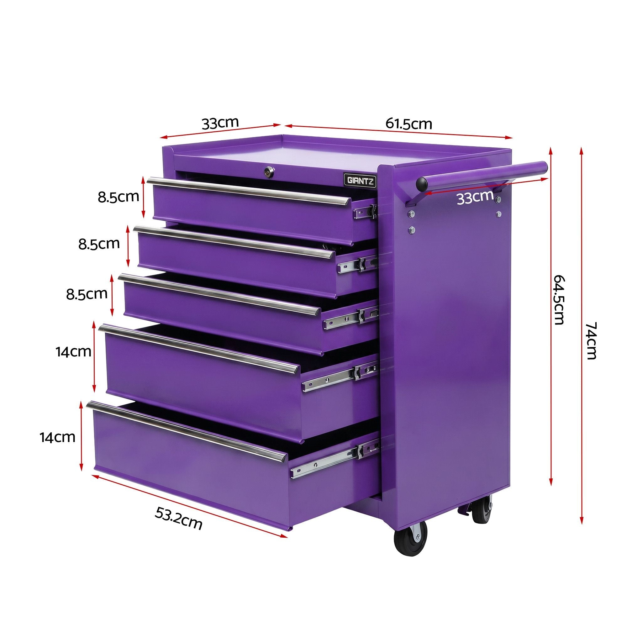 5 Drawer Tool Chest Trolley Cabinet Toolbox Heavy Duty Garage Storage Organiser Purple - Tools > Tools Storage > Utility Trolleys - Rivercity House & Home Co. (ABN 18 642 972 209) - Affordable Modern Furniture Australia