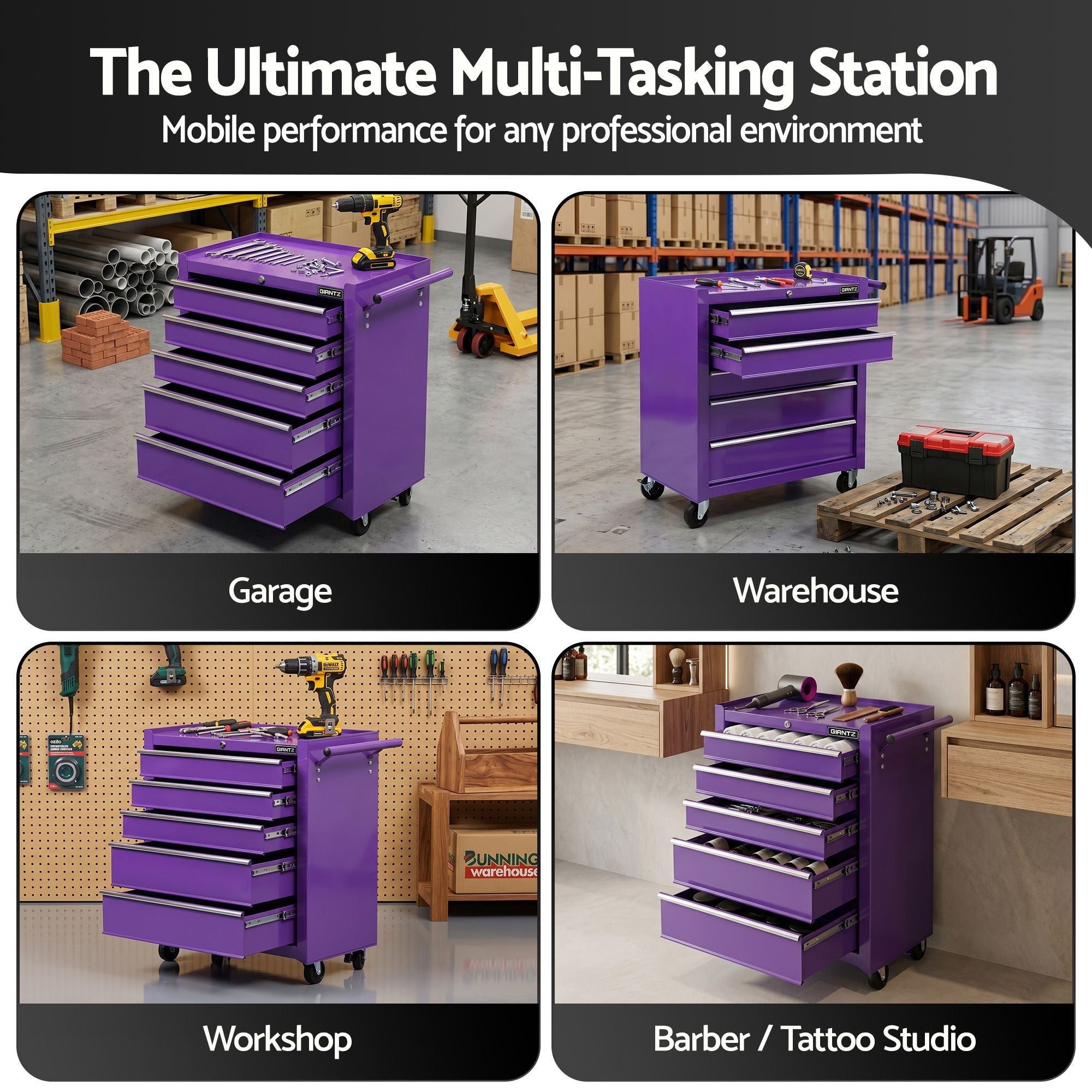 5 Drawer Tool Chest Trolley Cabinet Toolbox Heavy Duty Garage Storage Organiser Purple - Tools > Tools Storage > Utility Trolleys - Rivercity House & Home Co. (ABN 18 642 972 209) - Affordable Modern Furniture Australia