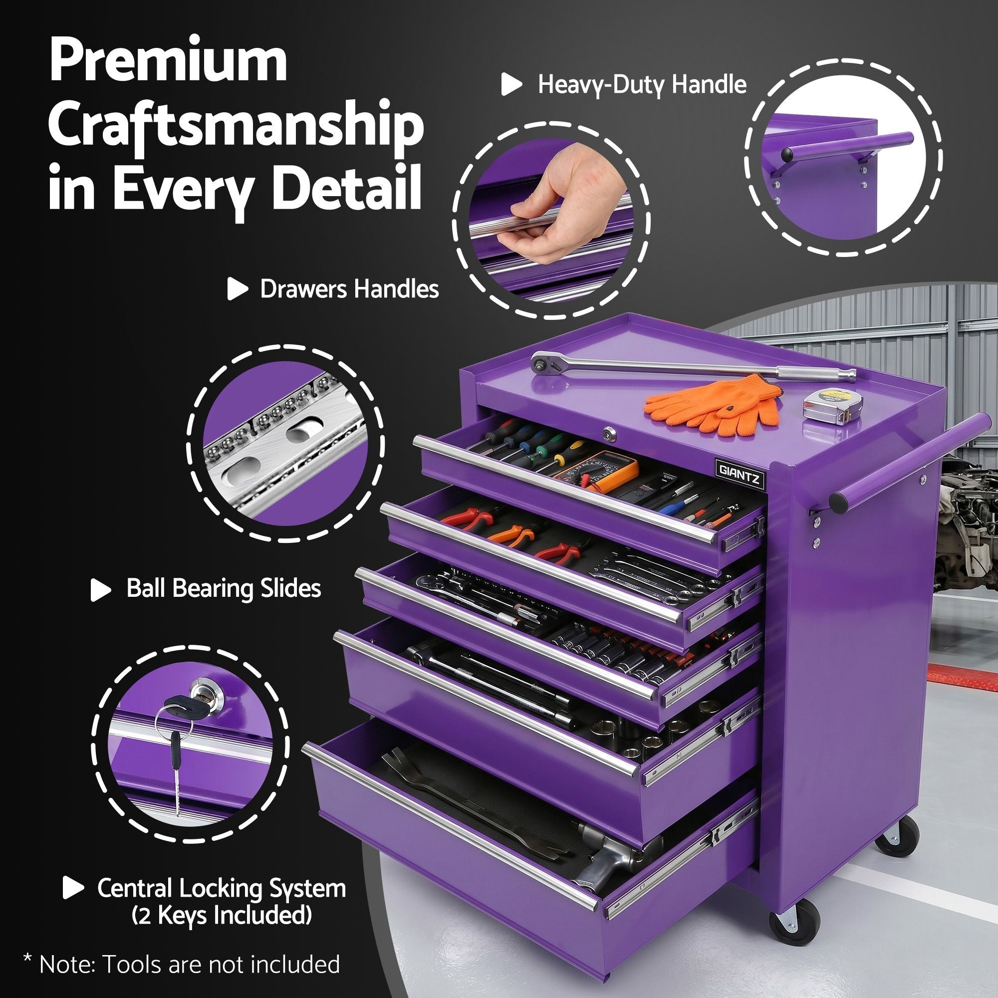 5 Drawer Tool Chest Trolley Cabinet Toolbox Heavy Duty Garage Storage Organiser Purple - Tools > Tools Storage > Utility Trolleys - Rivercity House & Home Co. (ABN 18 642 972 209) - Affordable Modern Furniture Australia
