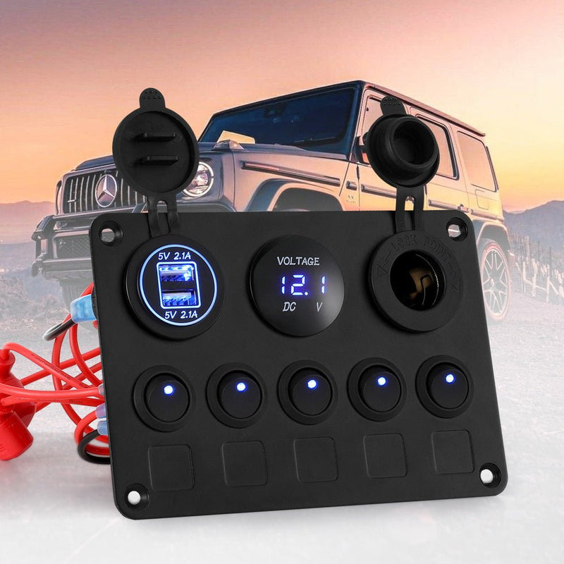 5 Gang 12V Switch Panel For Car Boat Marine USB ON - OFF LED Rocker Toggle - Outdoor > Boating - Rivercity House & Home Co. (ABN 18 642 972 209) - Affordable Modern Furniture Australia