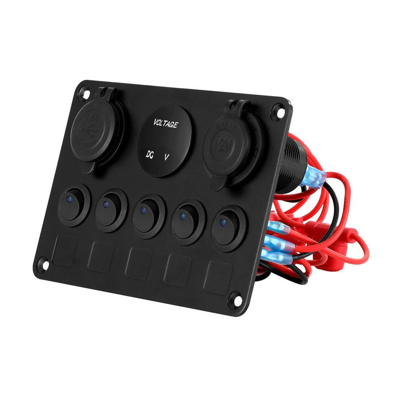 5 Gang 12V Switch Panel For Car Boat Marine USB ON - OFF LED Rocker Toggle - Outdoor > Boating - Rivercity House & Home Co. (ABN 18 642 972 209) - Affordable Modern Furniture Australia