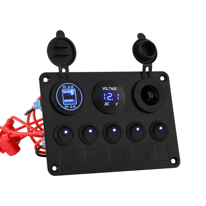 5 Gang 12V Switch Panel For Car Boat Marine USB ON - OFF LED Rocker Toggle - Outdoor > Boating - Rivercity House & Home Co. (ABN 18 642 972 209) - Affordable Modern Furniture Australia