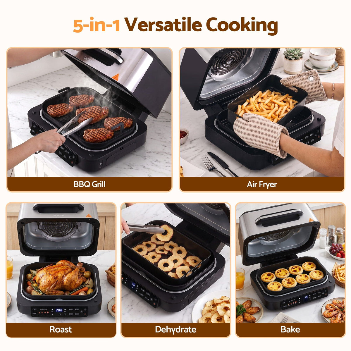 5-in-1 Electric BBQ Grill and Air Fryer with 8L Capacity and Smart Thermometer, 2200W - Appliances > Kitchen Appliances > Air Fryers - Rivercity House & Home Co. (ABN 18 642 972 209) - Affordable Modern Furniture Australia