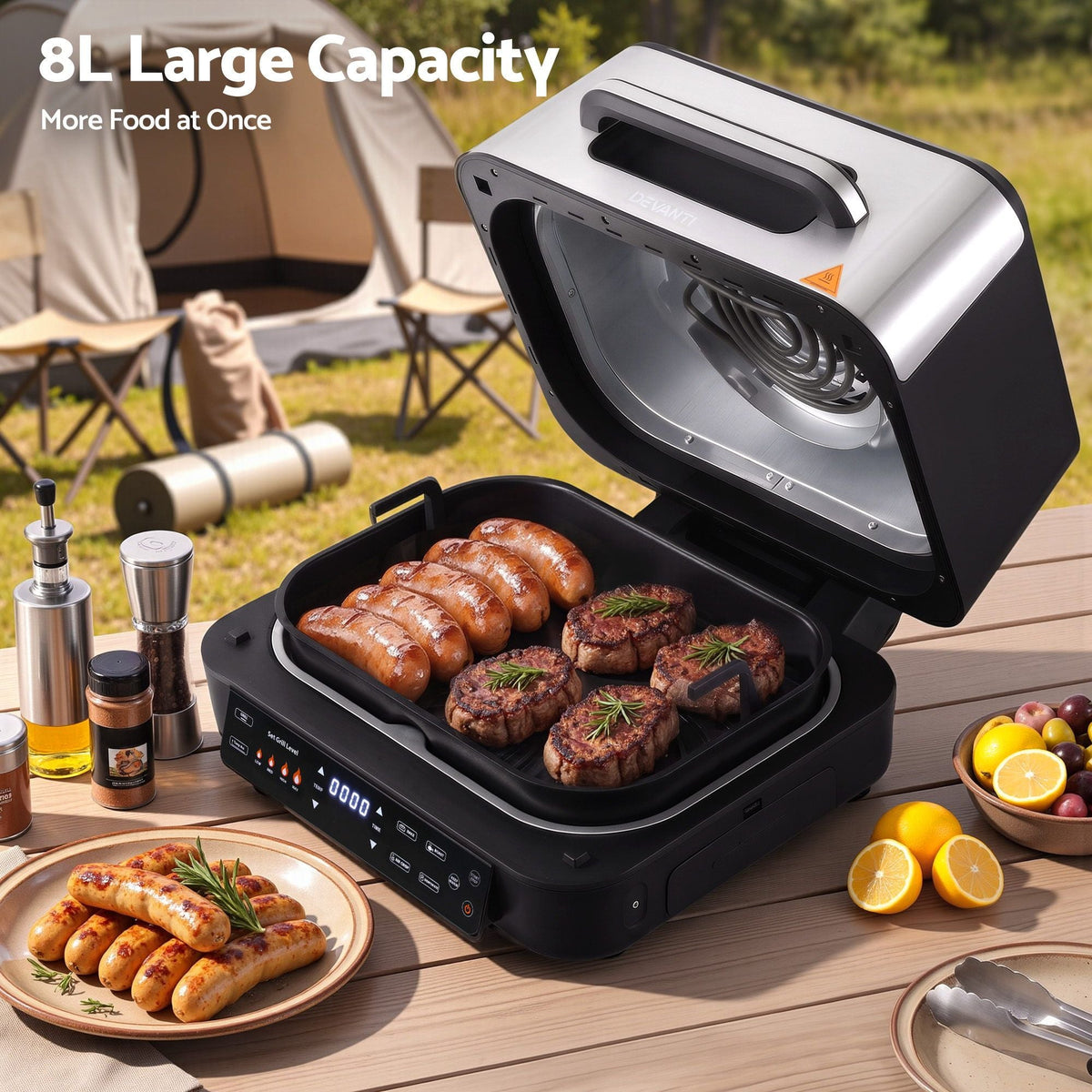 5-in-1 Electric BBQ Grill and Air Fryer with 8L Capacity and Smart Thermometer, 2200W - Appliances > Kitchen Appliances > Air Fryers - Rivercity House & Home Co. (ABN 18 642 972 209) - Affordable Modern Furniture Australia