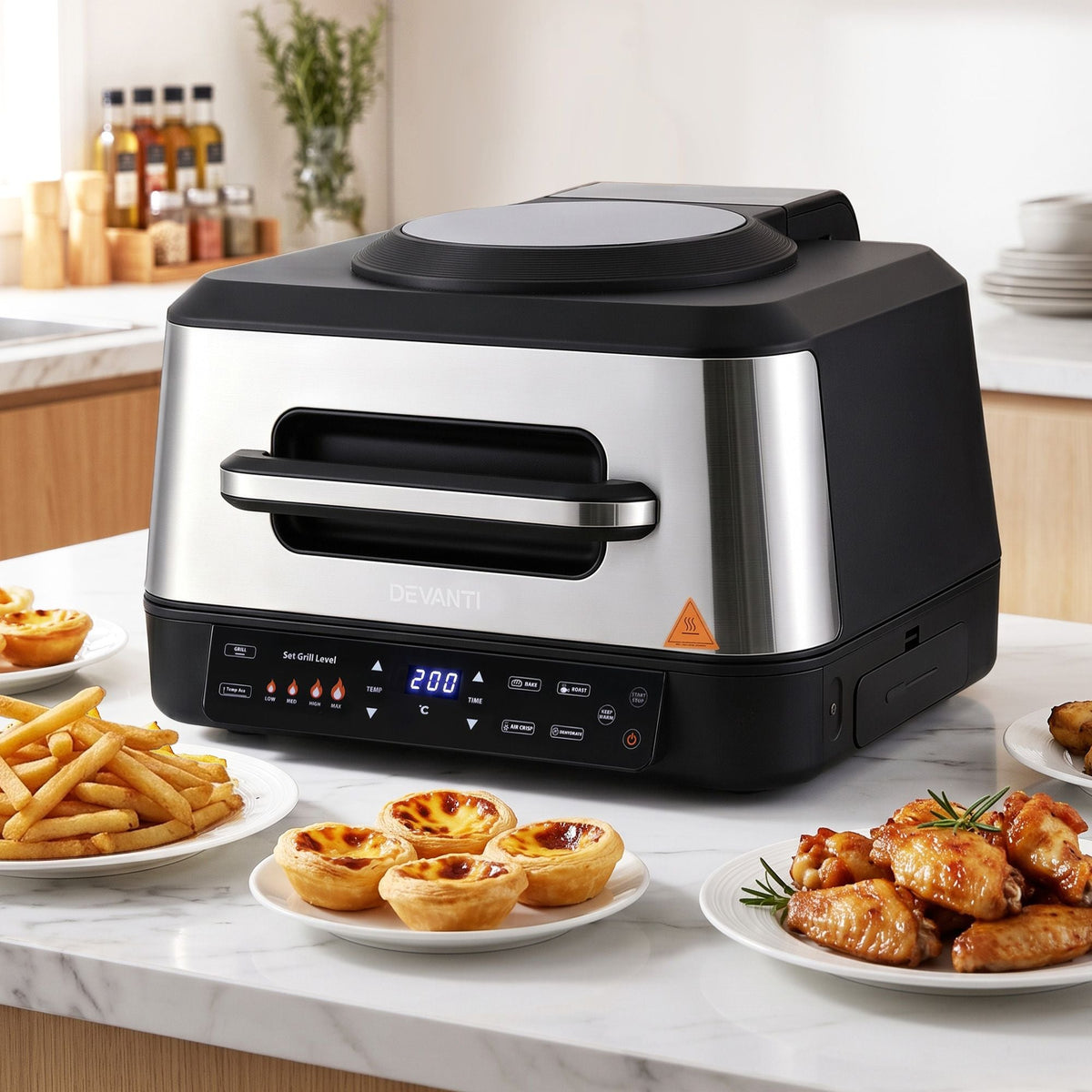 5-in-1 Electric BBQ Grill and Air Fryer with 8L Capacity and Smart Thermometer, 2200W - Appliances > Kitchen Appliances > Air Fryers - Rivercity House & Home Co. (ABN 18 642 972 209) - Affordable Modern Furniture Australia