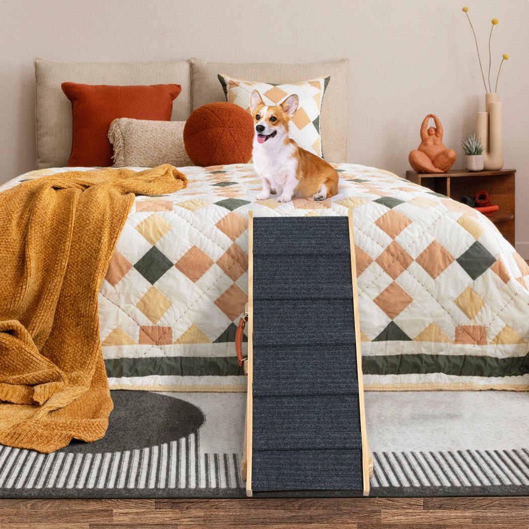 5 - Level Adjustable Height Wood Pet Ramp with Handle - Wood & Greige - Rivercity House & Home Co. (ABN 18 642 972 209) - Affordable Modern Furniture Australia