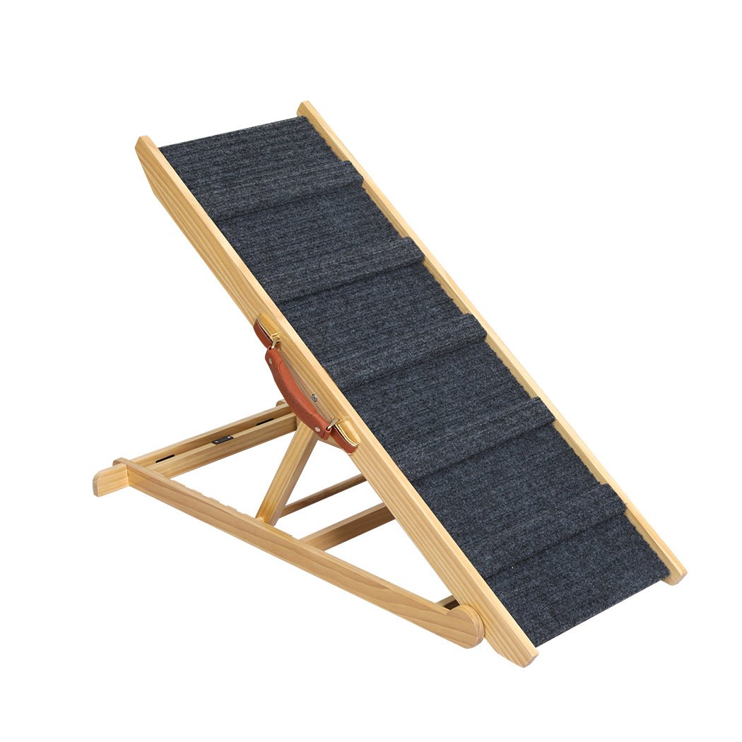 5 - Level Adjustable Height Wood Pet Ramp with Handle - Wood & Greige - Rivercity House & Home Co. (ABN 18 642 972 209) - Affordable Modern Furniture Australia