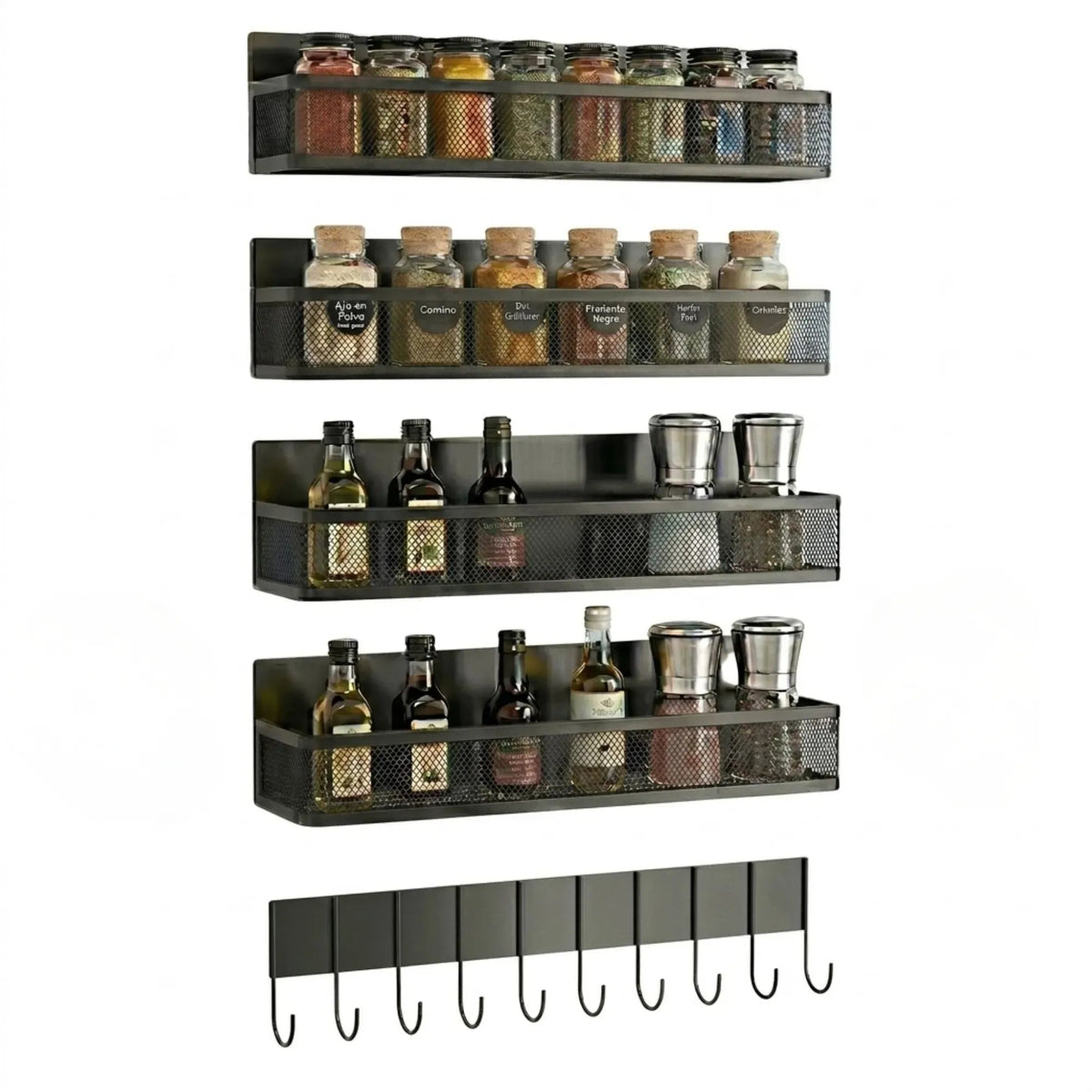 5 Pack Magnetic Spice Rack with Hook Bar for Fridge Kitchen - Black - Home & Garden > Kitchenware > Food Storage - Rivercity House & Home Co. (ABN 18 642 972 209) - Affordable Modern Furniture Australia