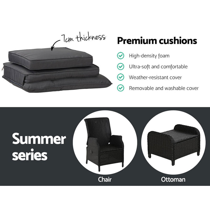 5 Piece Elizabeth Wicker Recliner Chairs and Table Package with Ottomans (Black) - Rivercity House & Home Co. (ABN 18 642 972 209) - Affordable Modern Furniture Australia