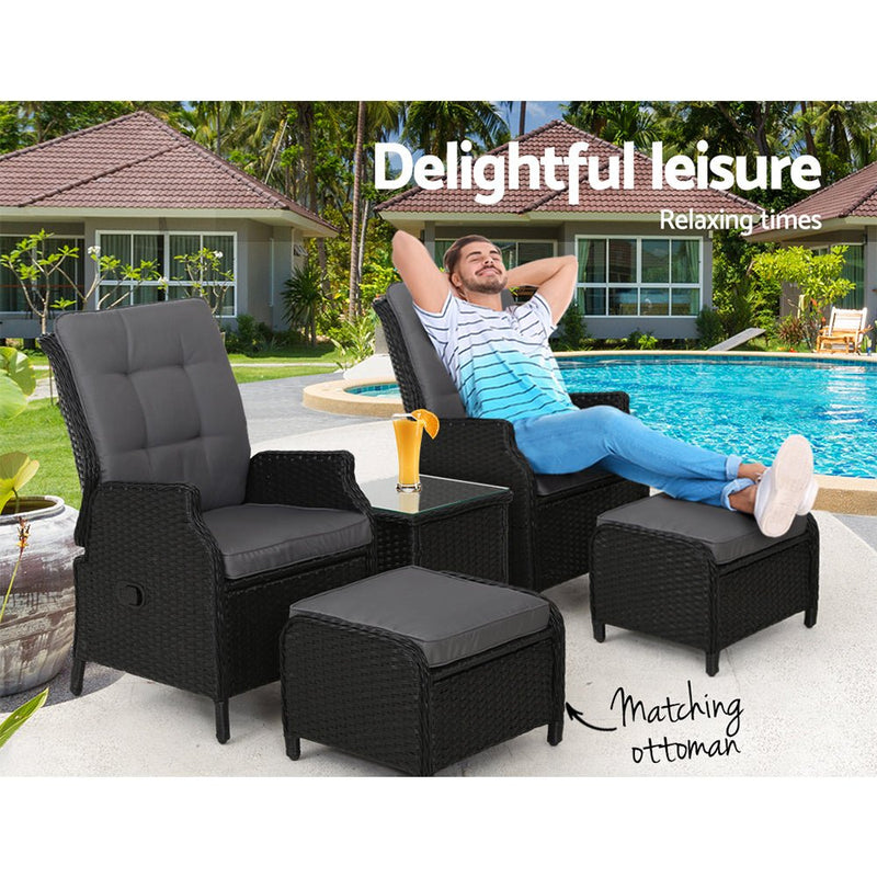 5 Piece Elizabeth Wicker Recliner Chairs and Table Package with Ottomans (Black) - Rivercity House & Home Co. (ABN 18 642 972 209) - Affordable Modern Furniture Australia