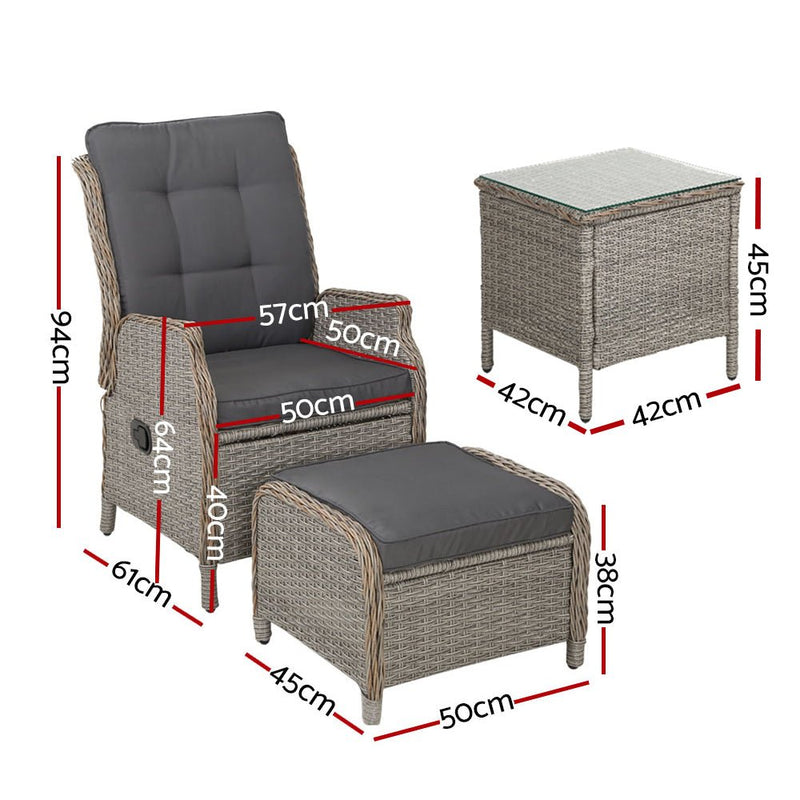 5 Piece Elizabeth Wicker Recliner Chairs and Table Package with Ottomans (Grey) - Rivercity House & Home Co. (ABN 18 642 972 209) - Affordable Modern Furniture Australia