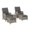 5 Piece Elizabeth Wicker Recliner Chairs and Table Package with Ottomans (Grey)