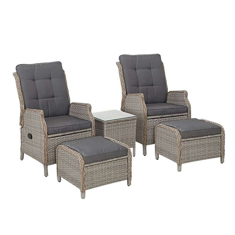 5 Piece Elizabeth Wicker Recliner Chairs and Table Package with Ottomans (Grey) - Rivercity House & Home Co. (ABN 18 642 972 209) - Affordable Modern Furniture Australia