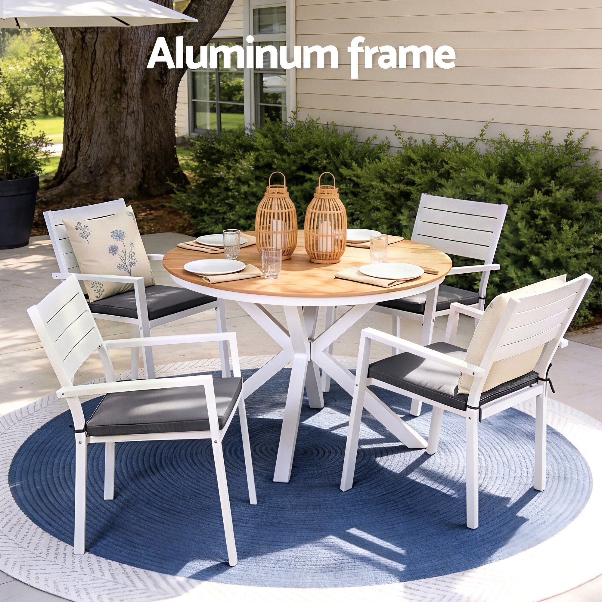 5 - Piece Outdoor Aluminum Dining Set with WPC Tabletop - Natural White - Furniture > Outdoor > Outdoor Dining Sets - Rivercity House & Home Co. (ABN 18 642 972 209) - Affordable Modern Furniture Australia